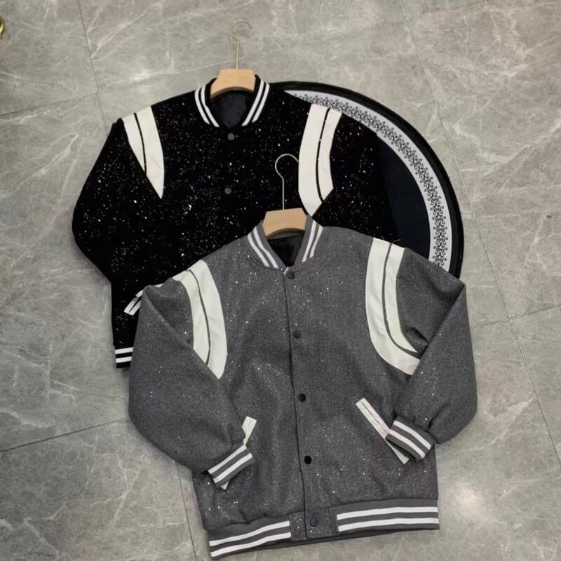 Autumn and Winter Korean Fashion Versatile Design Patchwork Baseball Jacket Trendy Lace-Up Starry Sparkling Coat for Men and Women