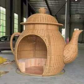 藤编十二生肖座椅藤编创意编藤凉亭型巨型草帽户外藤编大型茶壶景