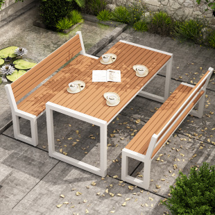 Outdoor Courtyard Open-Air Table and Chair Combination Terrace Garden Balcony Plastic-wood Waterproof Sunscreen Park Leisure Iron Table and Chair