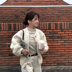 韓国no * ing writ * enウール手作りカーディガン太い棒針
