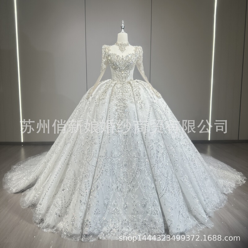 Long-Sleeve Main Wedding Dress 2026 New Model for Brides, with Heavy Tailing, High-End Texture, and Dazzling Starry Sky Tulle Long-Sleeve Main Wedding Dress 2026 New Model for Brides, with Heavy Tailing, High-End Texture, and Dazzling Starry Sky Tulle