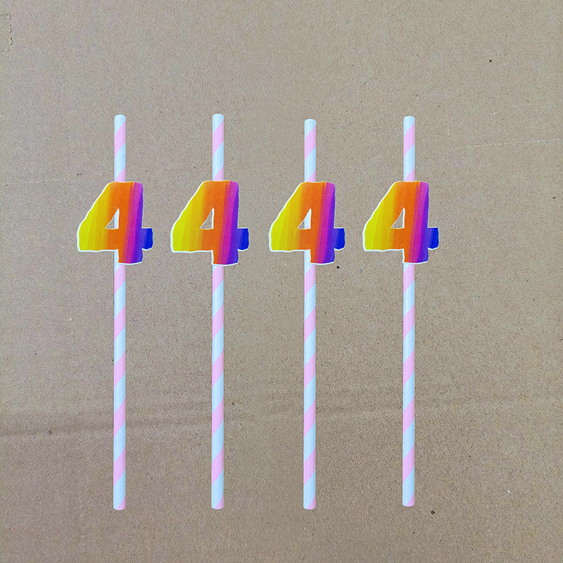 Decoración de fiesta digital colorida paja tarjeta de pastel de cumpleaños desechable paja de papel degradable 0 - 9 años