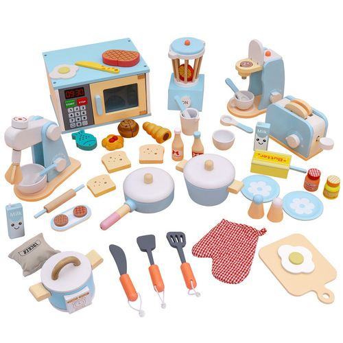 Home appliance combination simulation children's educational toy set wooden kitchenware wholesale oven coffee machine cooking and playing house