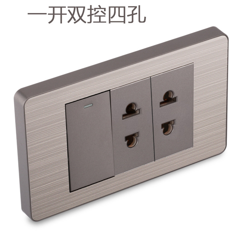 15A panel de metal de acero inoxidable gris dibujado tres agujeros Taiwan fabricado en Estados Unidos enchufe de pared conmutador suministro directo