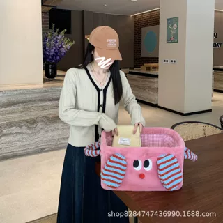 小红书ins同款毛绒可爱收纳筐高颜值大耳朵置物筐玩具零食整理筐
