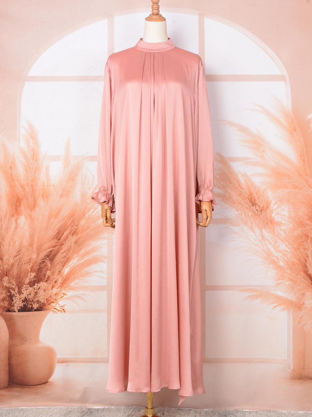 New Foreign Trade Cross-border Abaya, Middle Eastern Muslim Robe, Round-neck, Pleated, Solid Color, Elegant And_ecoleips.com
