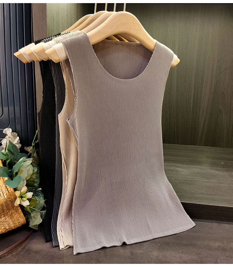 Áo ba lỗ xếp ly cổ tròn trơn màu thời trang nữ mùa hè — Màu đen, Màu xám đậm, Màu trắng, Màu xám chi tiết 25