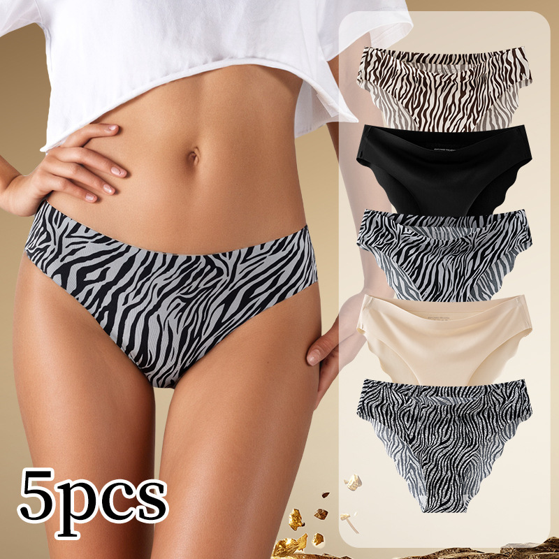 Underwear European and American Sexy Thong Women's Leopard Print Seamless Ice Silk Sports One-Piece Comfortable Seamless Briefs