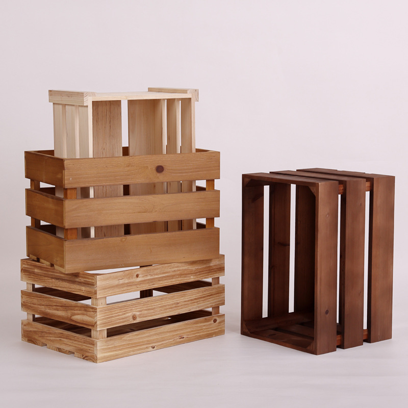 Caja de almacenamiento de madera sólida Caja de madera Supermercado Exhibición Caja de madera Cesta de almacenamiento Decoración Caja de madera