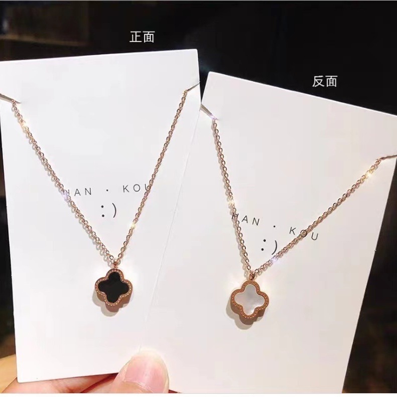 Korean Style Simple Double-Sided Four-Leaf Clover Necklace for Women 18K Rose Gold Titanium Steel Non-Fading Necklace Popular Clavicle Chain Korean Style Simple Double-Sided Four-Leaf Clover Necklace for Women 18K Rose Gold Titanium Steel Non-Fading Necklace Popular Clavicle Chain