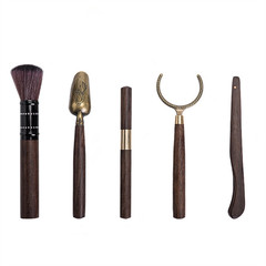 [Factory Price] Ebony Bamboo Five-piece Tea Ceremony Accessories Alloy Tea Knife Coaster Tea Needle Tea Spoon Tea Clamp