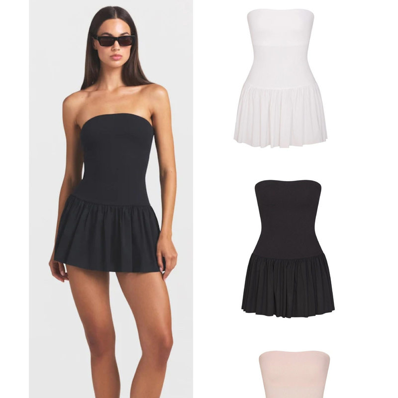 Skims New Summer Style Hot Girl Fluffy Short Skirt Women's Pure Color Simple Tube Top Slim Fit Flower Bud Short Pleated Dress Skims New Summer Style Hot Girl Fluffy Short Skirt Women's Pure Color Simple Tube Top Slim Fit Flower Bud Short Pleated Dress