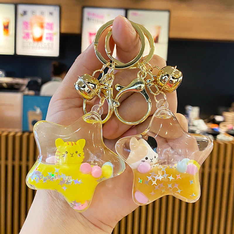 Porte-clés bouteille de sable liquide en forme de chat mignon pour femmes, pendentif de sac à dos créatif de dessin animé, petit ornement exquis pour enfants_voghion.com