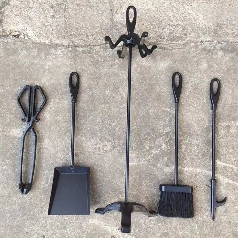 Fireplace Iron Accessories European Style Fire Hook Real Fire Tool Set Shovel Cast Iron Oven Broom Fire Pliers Rack Fireplace