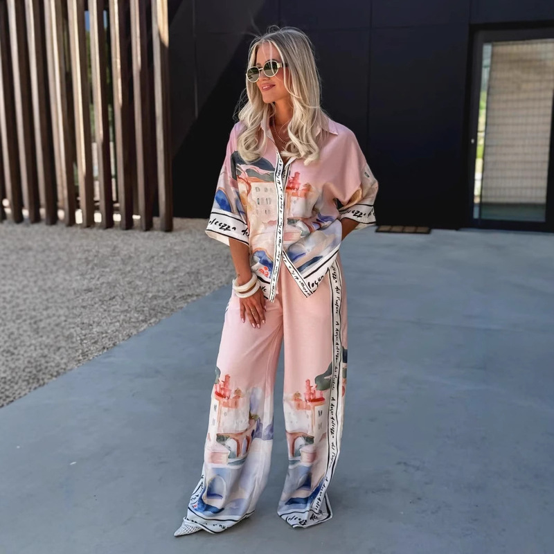 European and American Cross-Border 2026 New Aliexpress Amazon Independent Site Casual Fashion Elegant Loose Shirt Short-Sleeve Set European and American Cross-Border 2026 New Aliexpress Amazon Independent Site Casual Fashion Elegant Loose Shirt Short-Sleeve Set