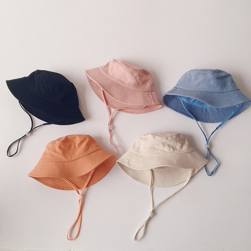 Korean style cream color children's fisherman hat new spring and summer travel flat top sun hat basin hat for boys and girls