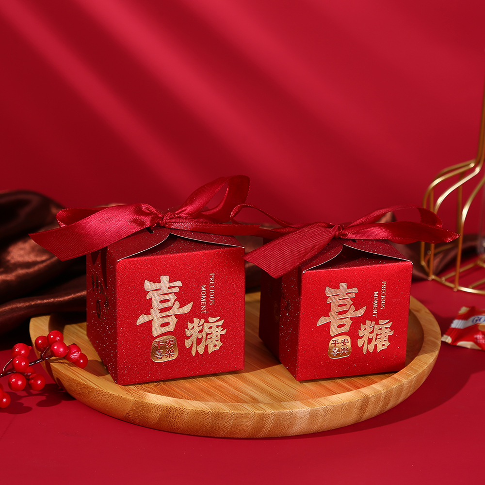 New Style Chinese Wedding Candy Box Creative Candy Gift Gift Box with Bow Red Festive Packaging Box