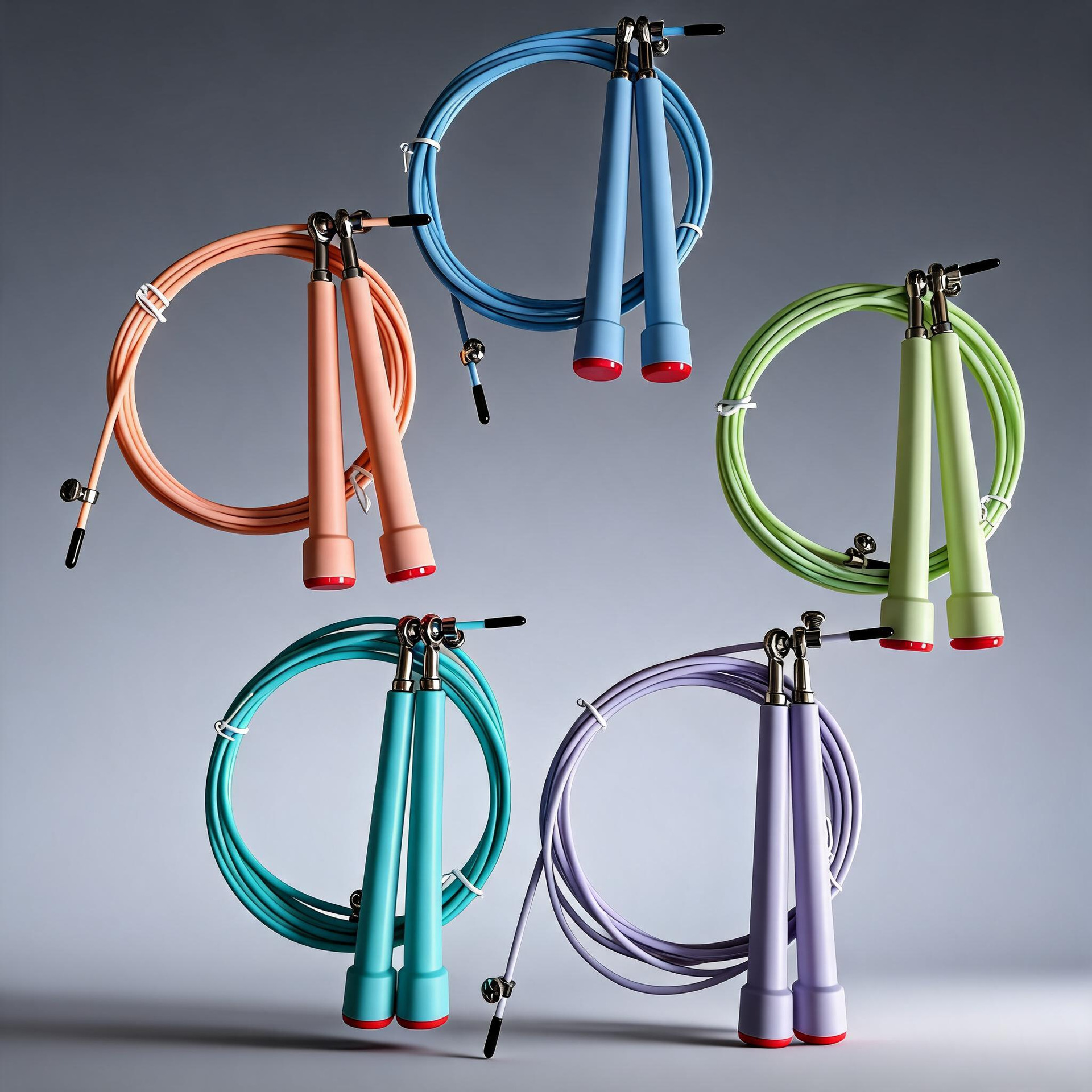 Cuerda de saltar de velocidad de plástico de diez colores con cable de acero PVC para preparación de exámenes, entrenamiento de velocidad, fitness y cabezal blanco universal.