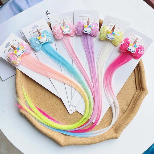 Children's Sparkling Butterfly Bow Unicorn Pony Hair Clip for Girls, Cartoon Style, Hair Accessories for Dolls, Fake Hair Clips