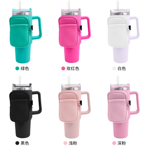 Diving material coin purse 40oz car sippy cup protective cover double pocket handle ice cup cup cover storage bag