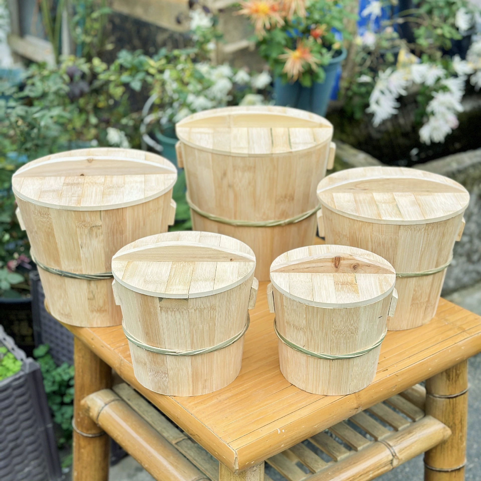 Натуральная бамбуковая пароварка для риса, контейнер для приготовления на пару из бамбука, маленькая бамбуковая пароварка.