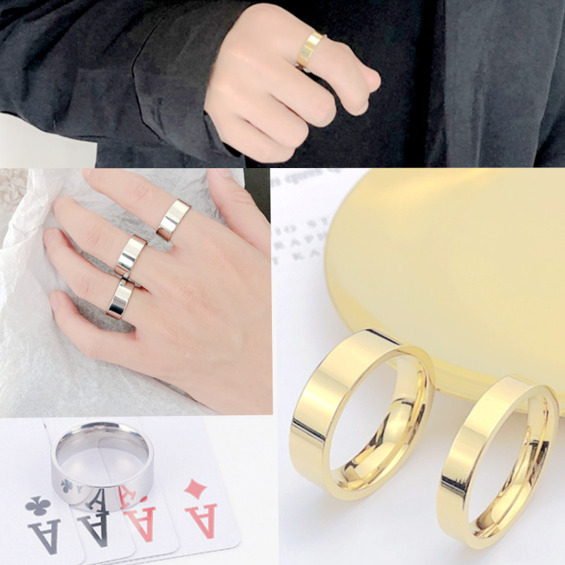 Simple Style Solid Color Titanium Steel Polishing Plating Rings 1 Piece