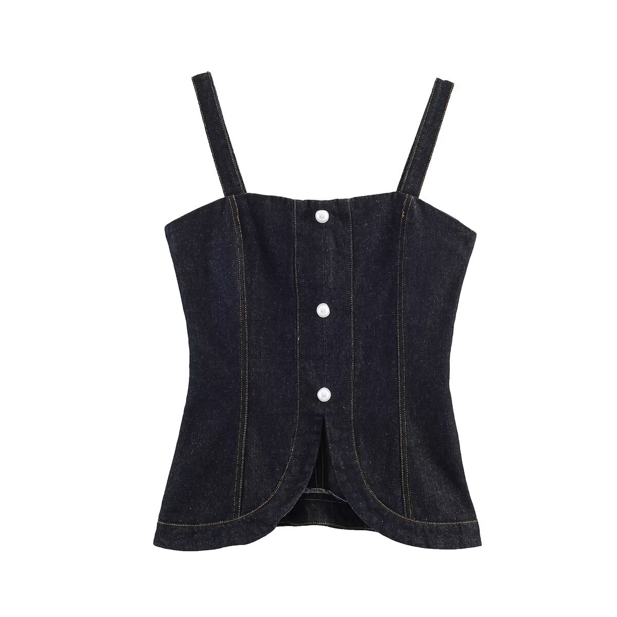 Myst & Za mujer 2026 verano nuevo retro vaquín de color contraste cuello cuadrado vestir chaleco de cabina caliente image 8