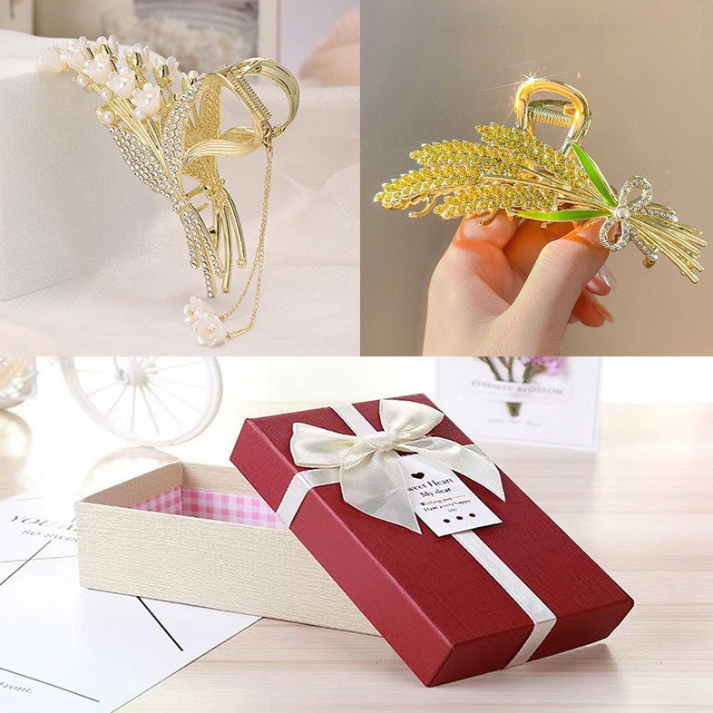 麦穗发夹抓夹生日礼物闺蜜妈妈蝴蝶流苏发饰合金盘发气质礼盒批发