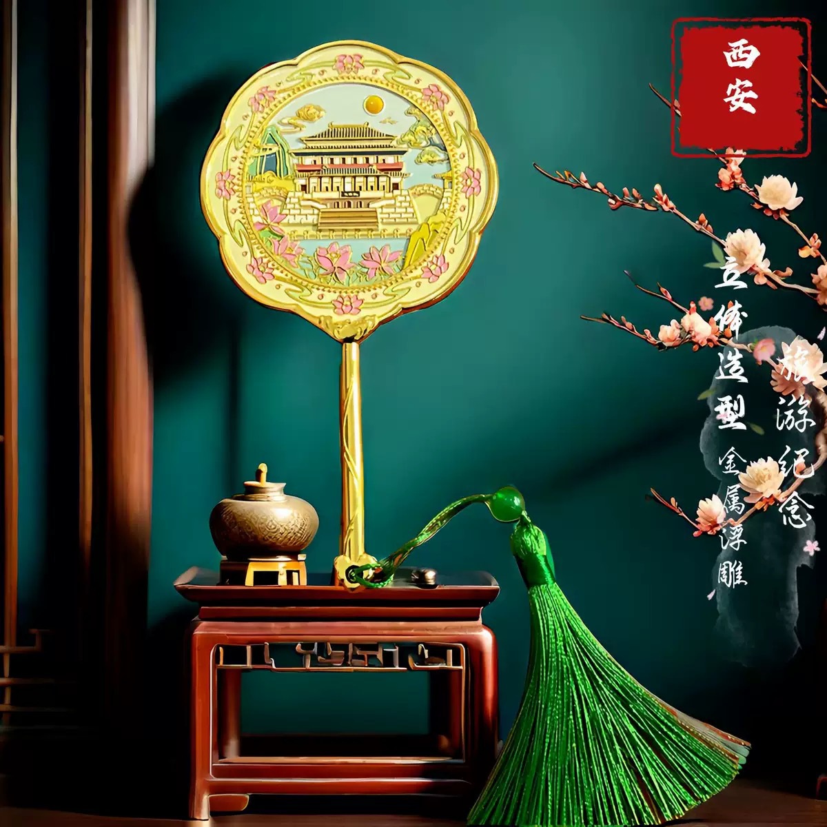 西安景区旅游文创金属化妆镜 手持古风随身镜地标纪念品国风镜子