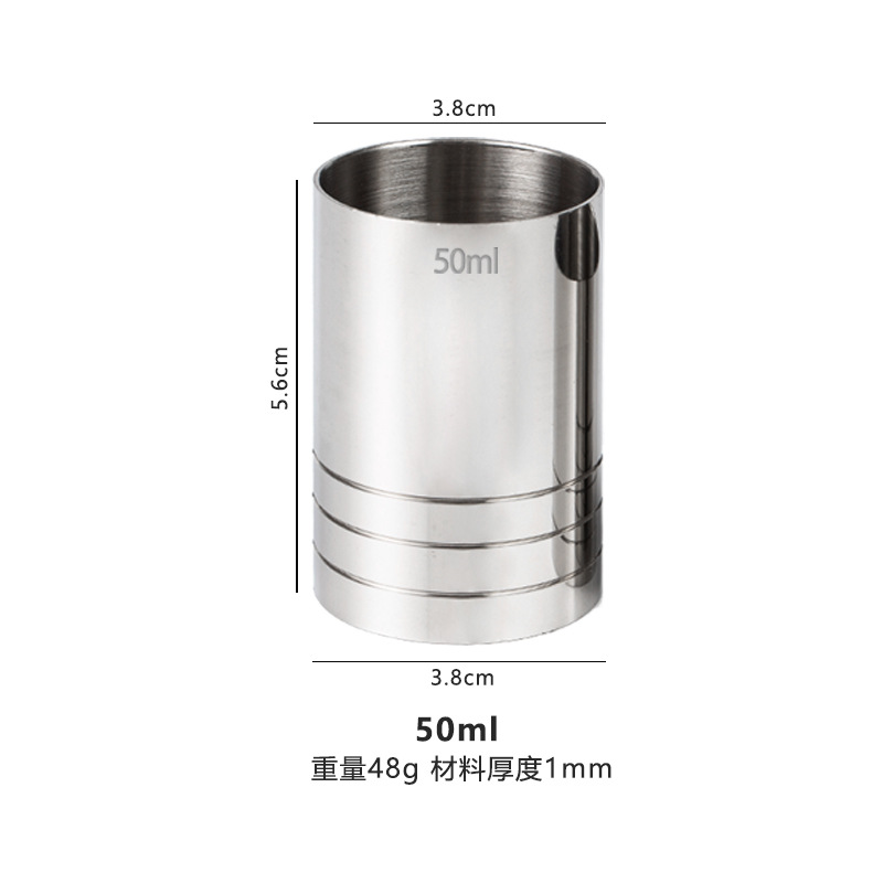 Nueva taza de medición de acero inoxidable transfronteriza cilindro recto de vidrio de medición taza de onza 25M35ML50ML tres opcionales