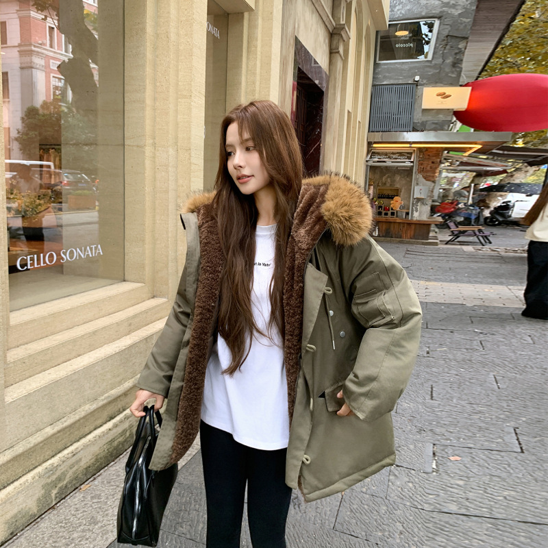 2025 Winter New Street Style Cool Parka Cotton Jacket for Women, Mid-Length Casual Versatile Fur Collar Biker Coat 2025 Winter New Street Style Cool Parka Cotton Jacket for Women, Mid-Length Casual Versatile Fur Collar Biker Coat