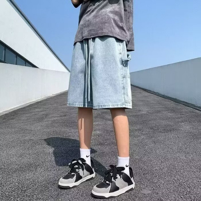 日系工装牛仔短裤男夏季薄款宽松潮牌直筒裤港风休闲百搭五分中裤