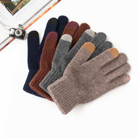 保暖手套2025百搭防风保暖100%羊毛针织手套批发骑行防寒冬季分指