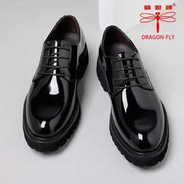 蜻蜓牌男鞋春秋季男士真皮商务正装皮鞋男漆皮亮面厚底新郎鞋子男