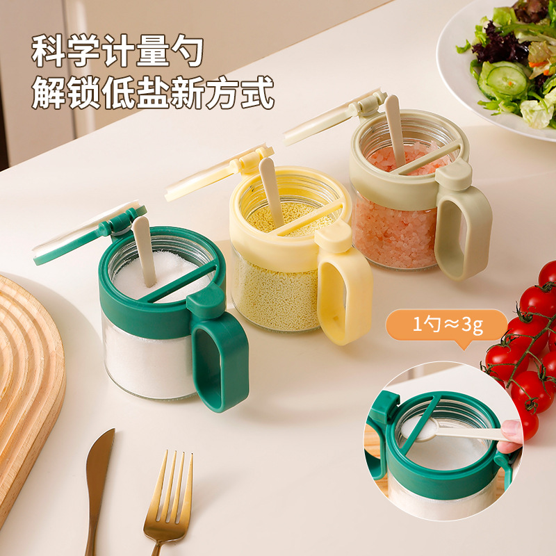 Nuevo tanque de condimento, multifunción y conveniente, botella de condimento doméstico, caja de condimento de encimera, botella de vidrio con botella de condimento de cuchara