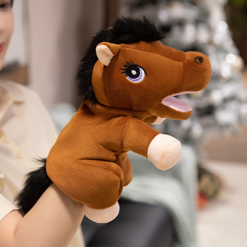 Año del Caballo mascota pony muñecas juguetes de peluche para niños cuentos juegos padres-hijos guantes muñecas de caballo marrón image 7