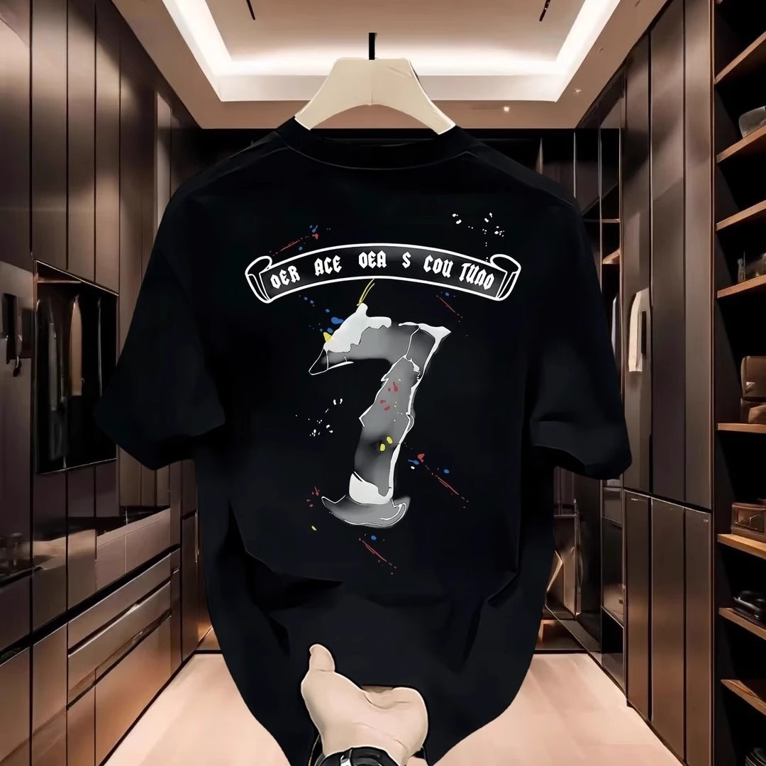 2025 New Summer Fat Men's Trendyy Printed Short-Sleeved T-Shirts Loose Casual Plus Fat Plus Size Half-Sleeved Shirts