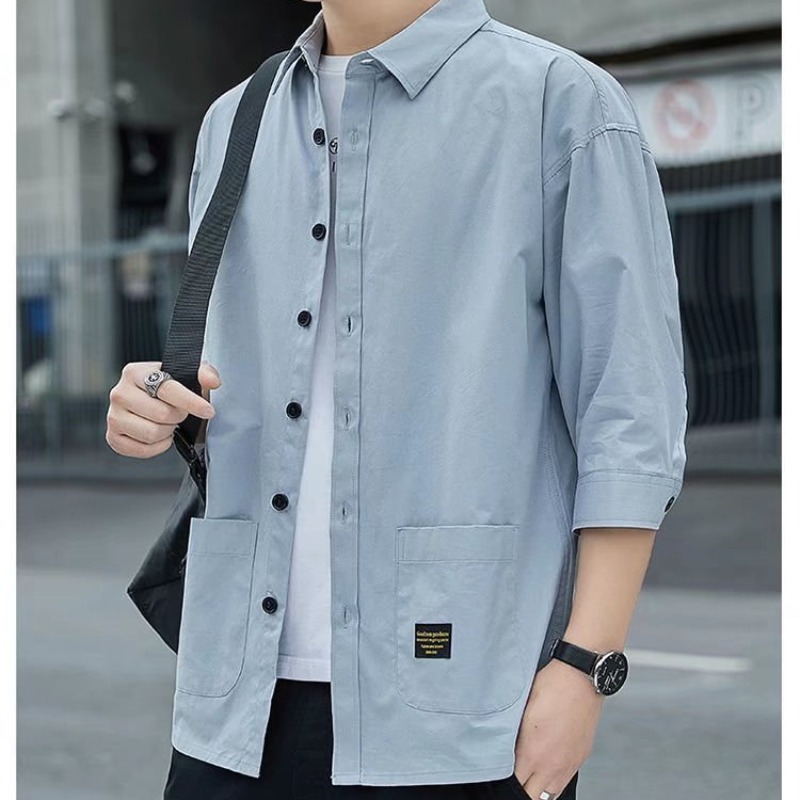 Ropa DE TRABAJO suelta de verano camisa de manga tres cuartos suelta casual volantes guapo media manga camisa de manga corta abrigo moda al por mayor