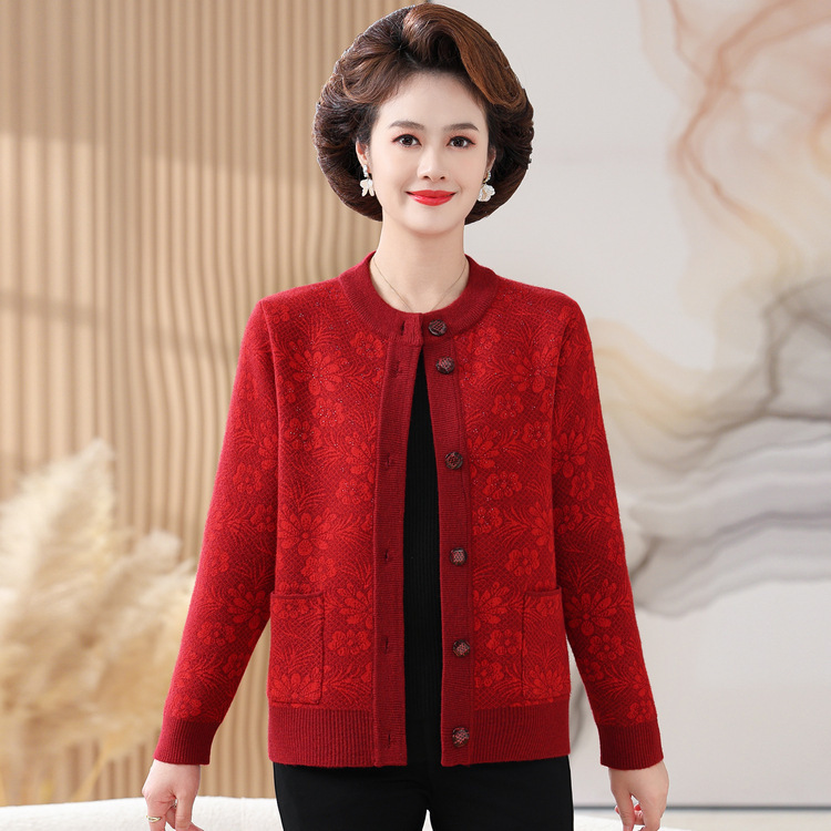 秋冬装加绒上衣服70岁80奶奶开衫外套中老年人毛衣外套女妈妈太太|undefined