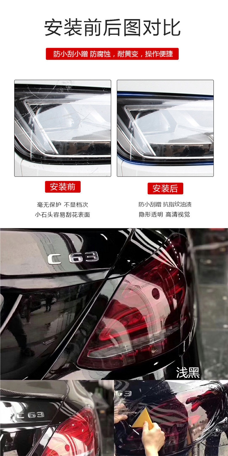 Car Headlight Transparent Protective Film Tpu Light Film Tph Tail Light Car Light Protection White Colorless Light-Transmitting Film