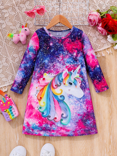 Women's Autumn New Round Neck Personality Little Horse Print Dress