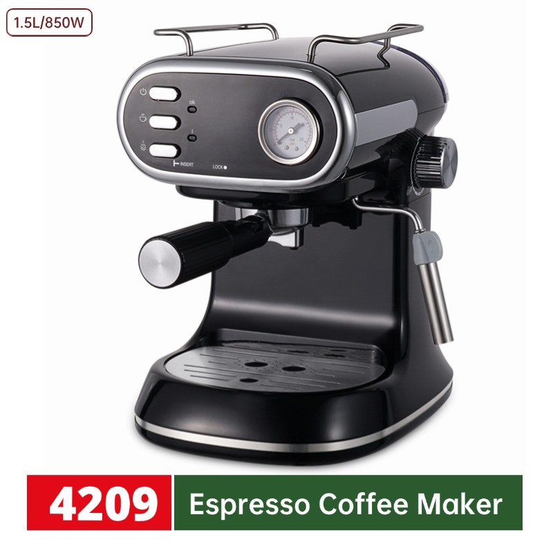 Euro 1.5L máquina de café italiana doméstica bomba de vapor de leche burbuja semi-automática de viento vintage concentrado