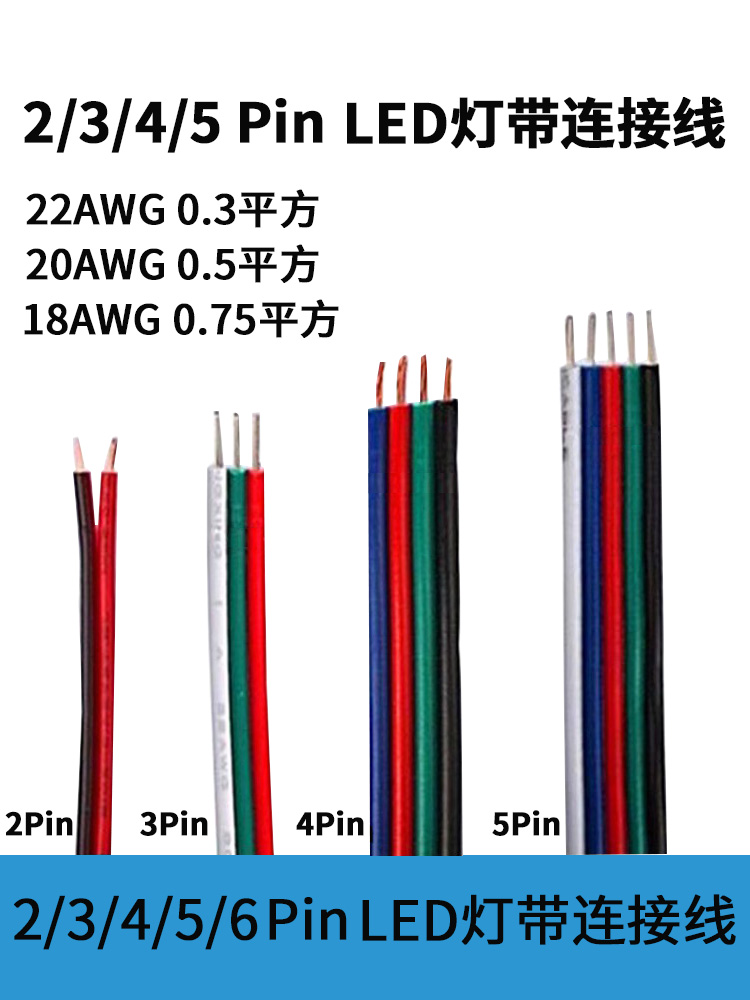 led灯带排线延长线三色线灯线三芯电线连接电线细线铜线