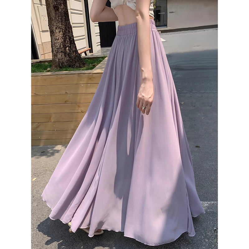 Plus-Size Chiffon Skirt for Women, Summer High-Waisted, Slimming, Elegant, Versatile, Flowy, Large Hem, A-Line Skirt 300 Plus-Size Chiffon Skirt for Women, Summer High-Waisted, Slimming, Elegant, Versatile, Flowy, Large Hem, A-Line Skirt 300
