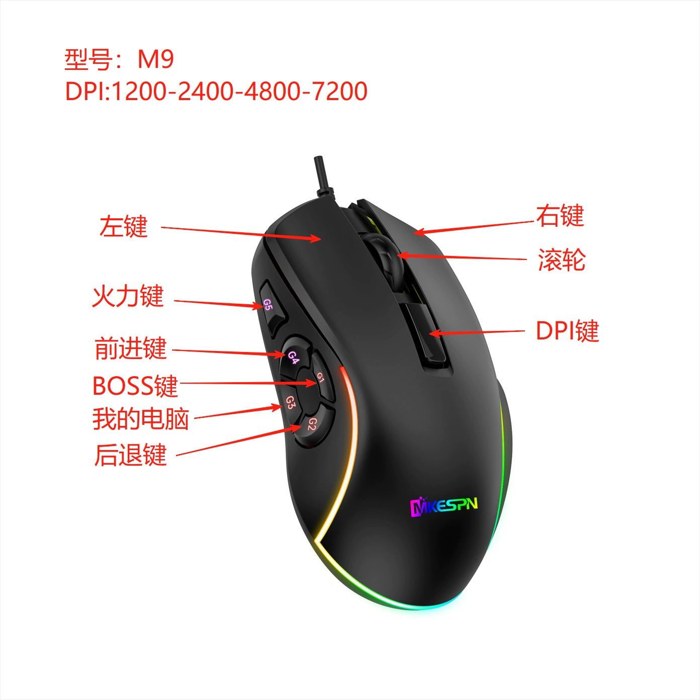 Макроопределение Full Speed 10 RGB, 12800 DPI проводная RGB игровая мышь, компьютерные аксессуары, производитель