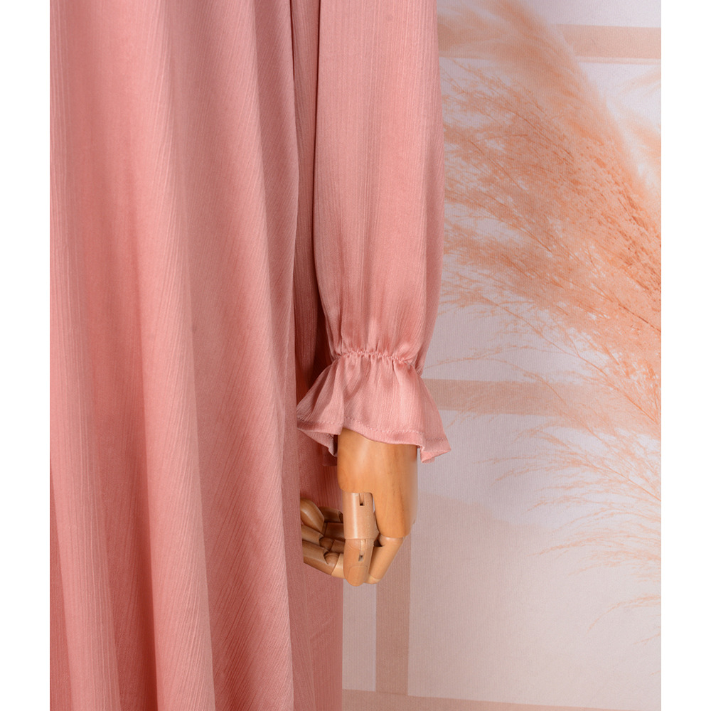 New Foreign Trade Cross-border Abaya, Middle Eastern Muslim Robe, Round-neck, Pleated, Solid Color, Elegant And_ecoleips.com