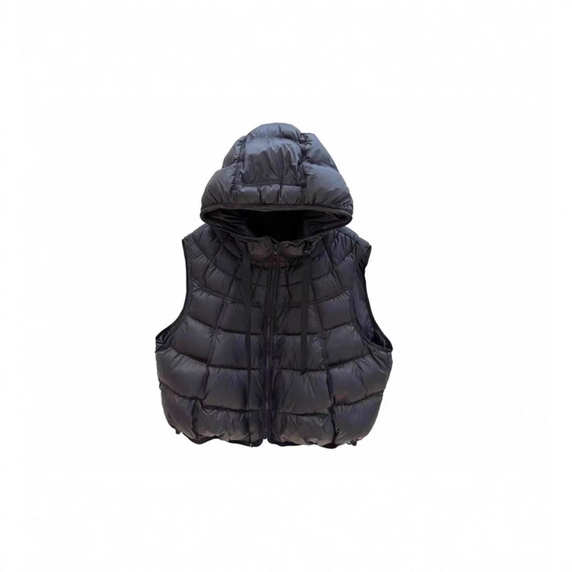 Explosión encapuchada alta sensación de chaleco de pluma blanca para mujeres 2025 otoño y invierno popular chaqueta corta sin mangas