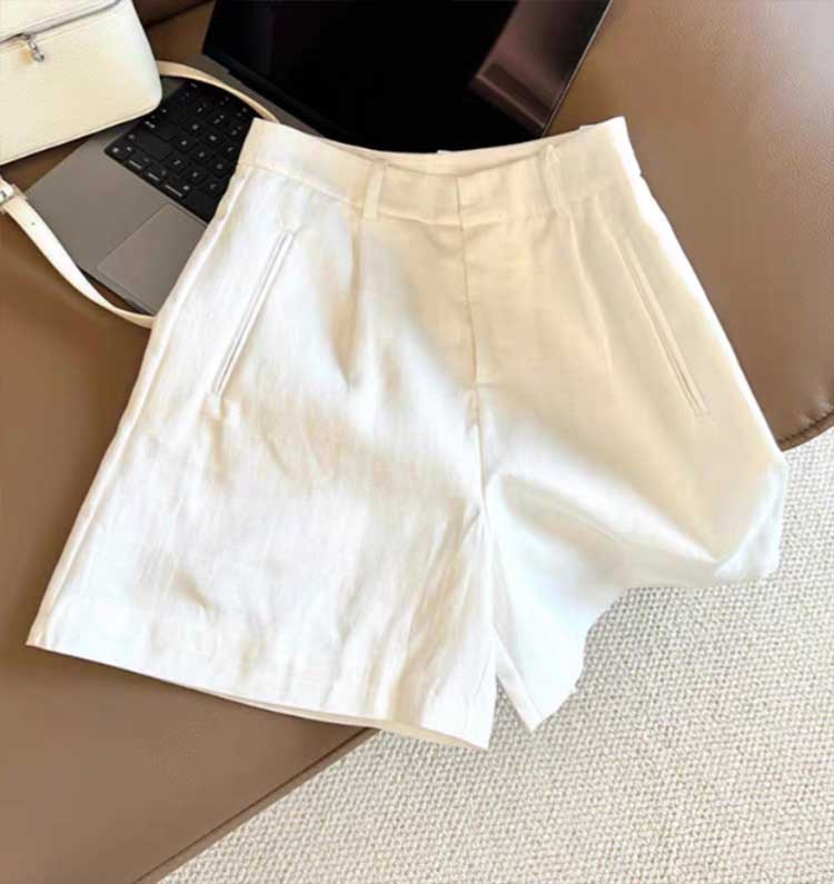 Quần short nữ cạp cao chất liệu linen phong cách thời trang khí chất — màu trắng chi tiết 1