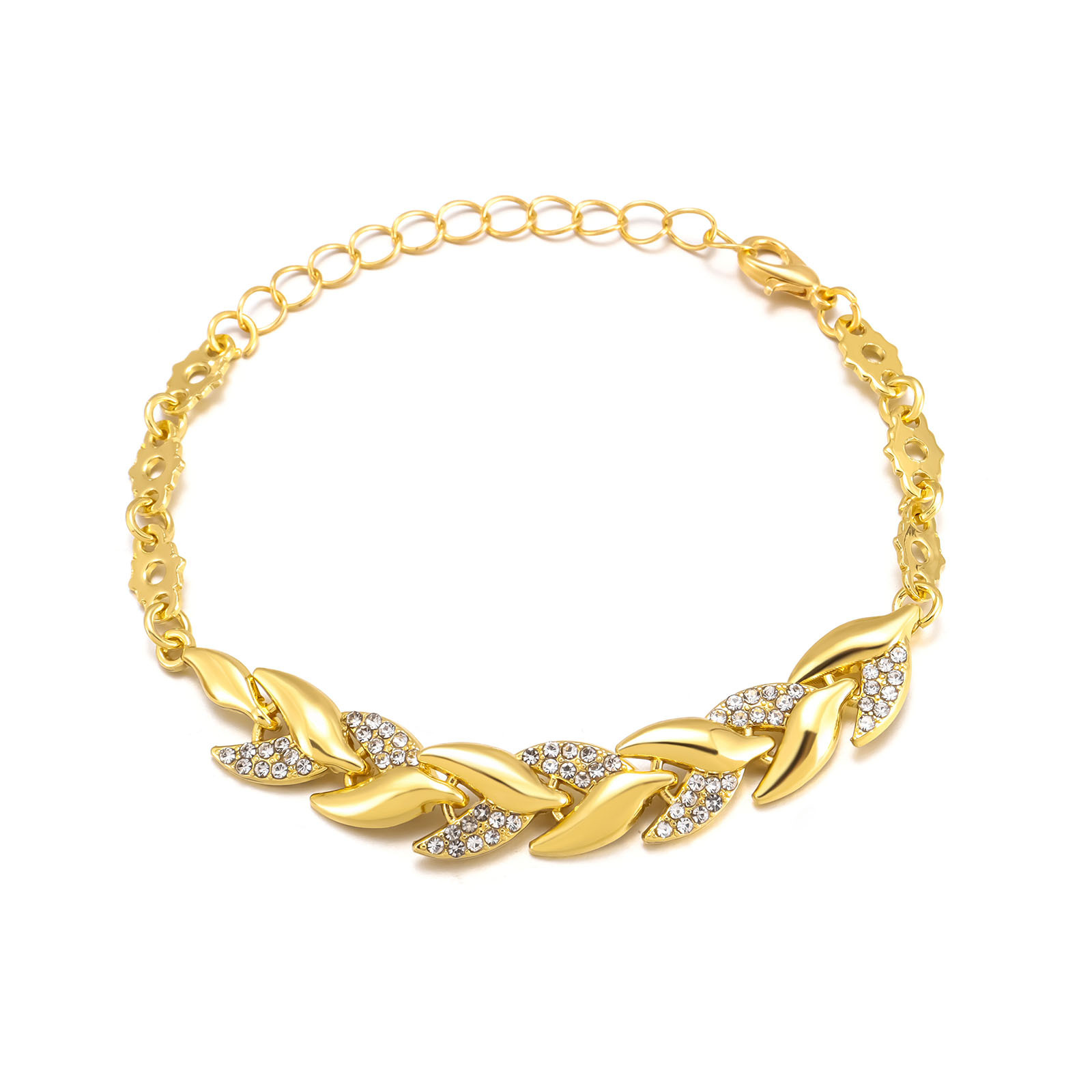 Longrui Joyas transfronterizas Pulsera de hojas doradas de 18 quilates Joyería de boda de moda europea y americana Pulsera de diamantes para mujer al por mayor