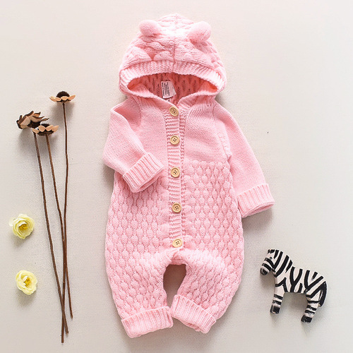 Baby Knit All-in-One Bodysuit Spring and Autumn Newborn Clothing Unisex Baby Knitted Sweater Cute Warm Crawling Suit